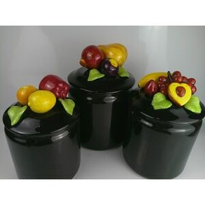 3D Realistic Fruit Top Black Canisters Set Of 3